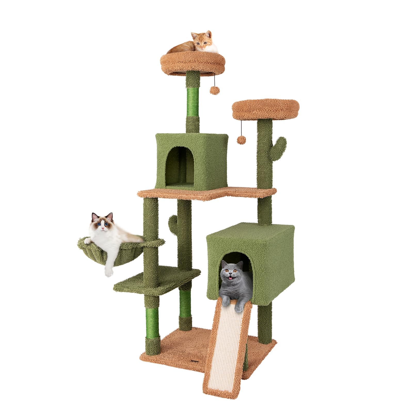 Arbre à chat Tangkula Cactus, tour à chat de 160 cm de haut avec poteaux à griffer en sisal